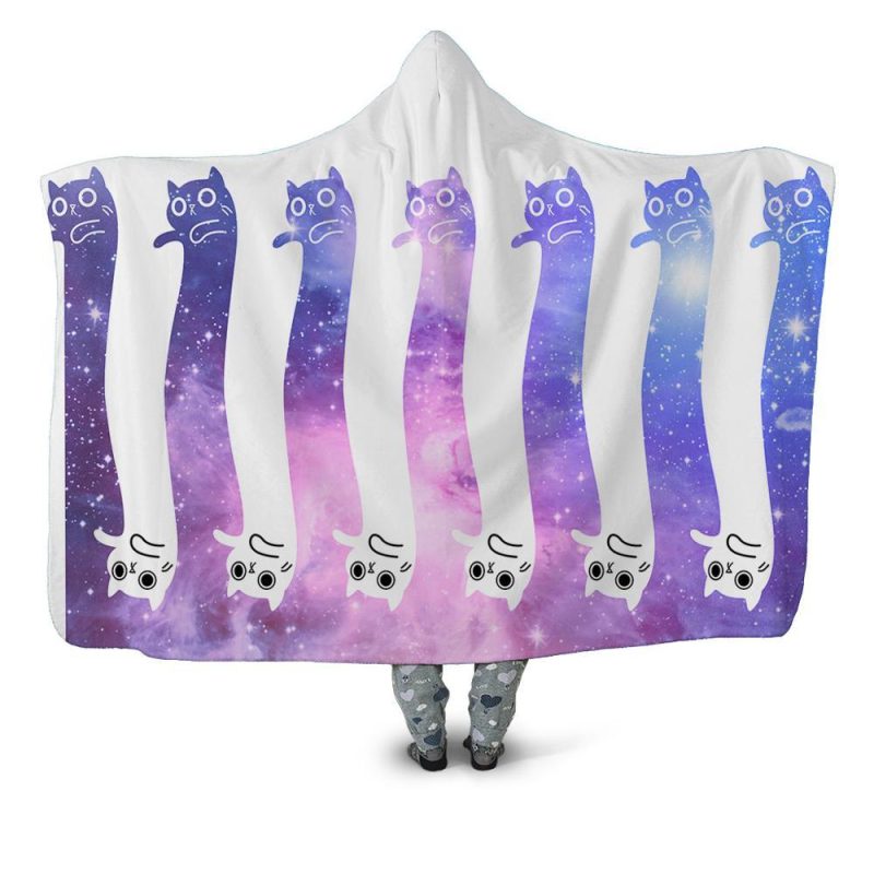 variantimage6Blauwe Ruimte Kat 3D Gedrukt Pluche Hooded Deken Voor Volwassen Jeugd Kinderen Warm Wearable Fleece Gooien